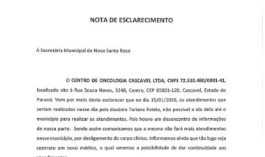 CEONC esclarece suspensão de atendimentos oncológicos itinerantes em Nova Santa Rosa