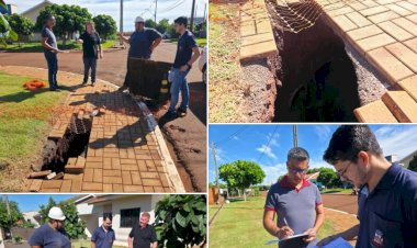 Prefeitura acompanha situação de cratera formada após chuva intensa e obra de saneamento