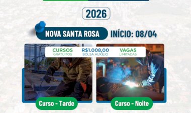 Curso gratuito de soldagem oferece bolsa de R$ 1.008 e está com últimas vagas em Nova Santa Rosa
