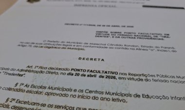 Prefeitura rondonense não terá atendimento na segunda-feira em virtude do feriado de Tiradentes