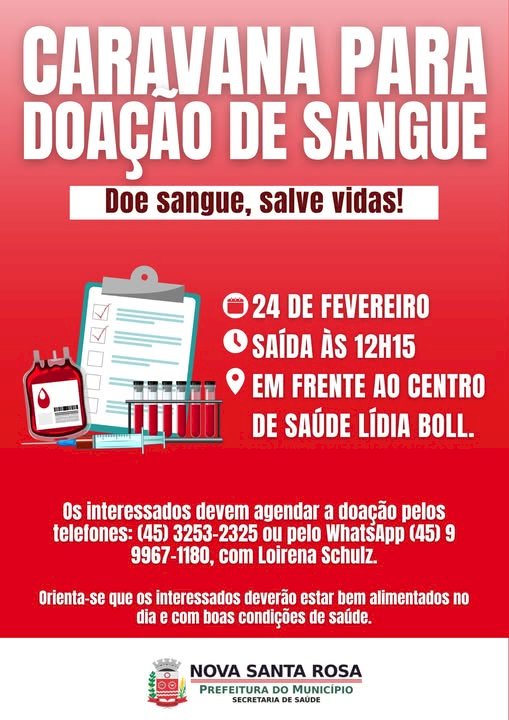 Caravana para doação de sangue em Toledo será realizada no dia 24 de fevereiro