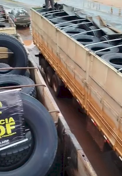 Duas carretas com mais de R$ 1 milhão em pneus é apreendido  na fronteira