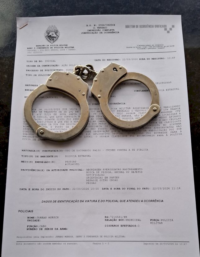 Homem que dirigia carro com placas de Nova Santa Rosa  é preso por uso de CNH falsa durante fiscalização na PR-182