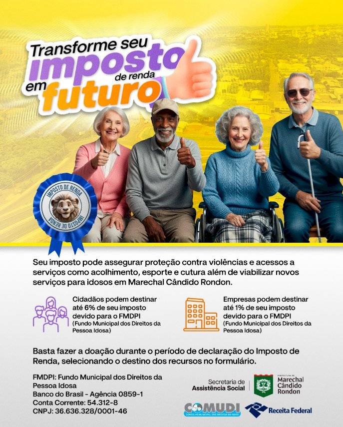 Campanha incentiva destinação do Imposto de Renda para projetos sociais em Marechal Rondon