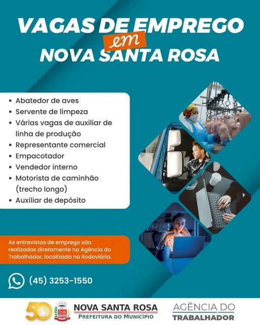 Fim de mês com oportunidades: Agência do Trabalhador divulga vagas em Nova Santa Rosa
