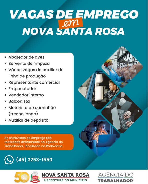 Nova Santa Rosa inicia a semana com diversas vagas de emprego abertas