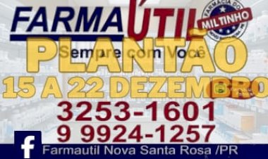 Farmaútil do Miltinho  está de plantão 24 horas esta semana