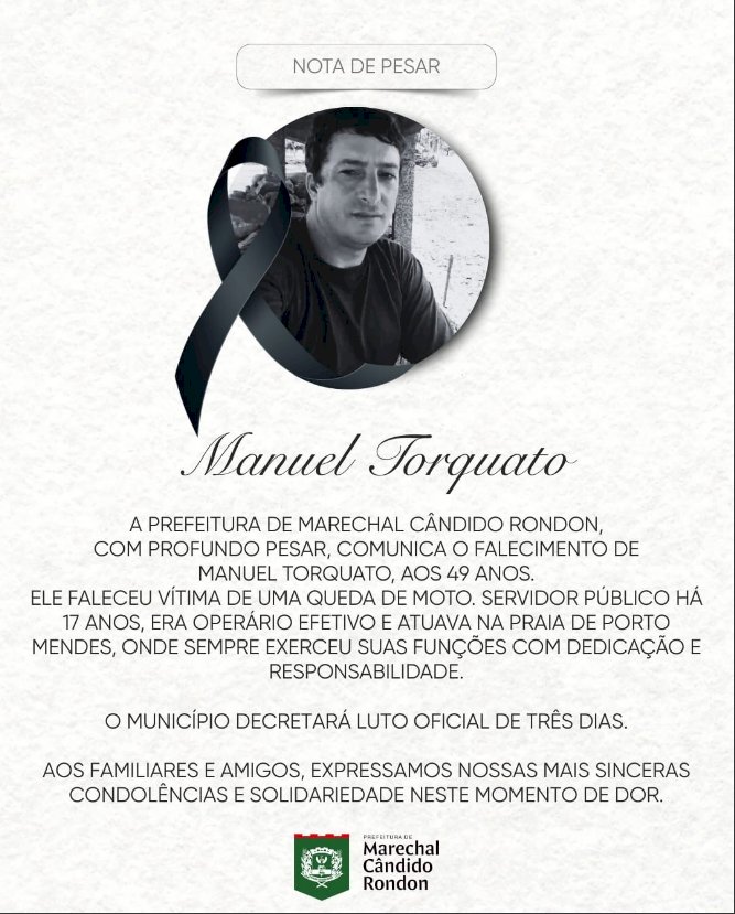Servidor municipal de Marechal Rondon morre após acidente de motocicleta em Porto Mendes