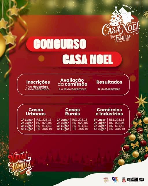 Seguem abertas as inscrições para o Concurso Cultural “Casa Noel da Família” em Nova Santa Rosa