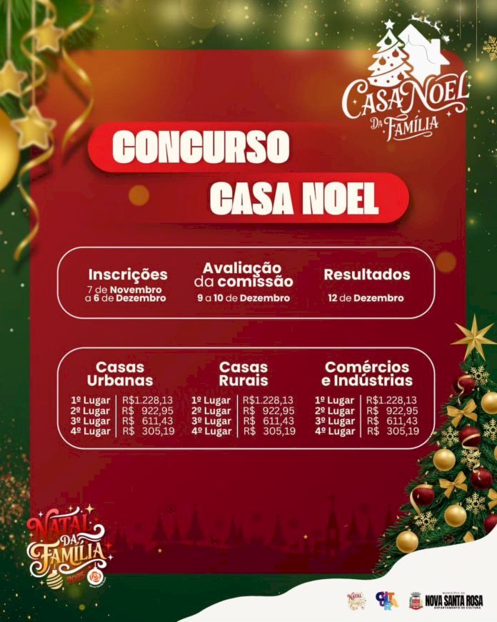 Seguem abertas até sábado (06) as inscrições para o Concurso Cultural “Casa Noel da Família” em Nova Santa Rosa