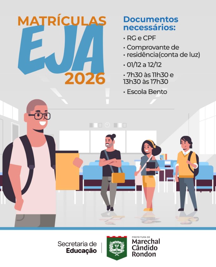 Matrículas abertas para o EJA 2026: sua chance de retomar os estudos em Marechal Cândido Rondon